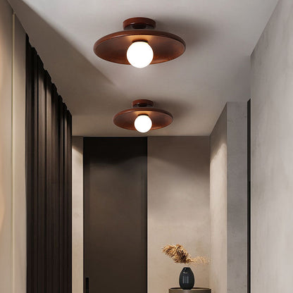 Wooden Disc Ceiling Light with Globe