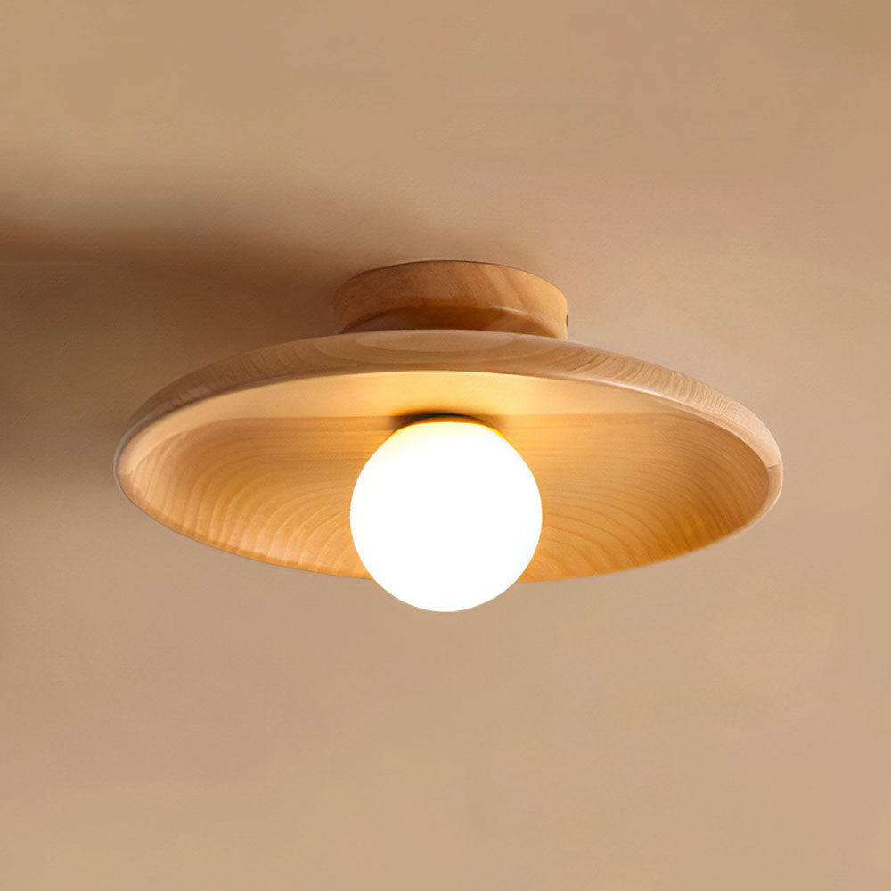 Wooden Disc Ceiling Light with Globe