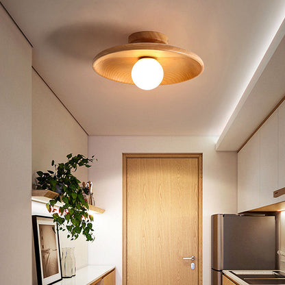 Wooden Disc Ceiling Light with Globe