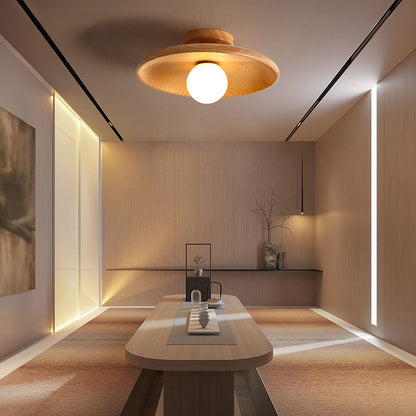 Wooden Disc Ceiling Light with Globe
