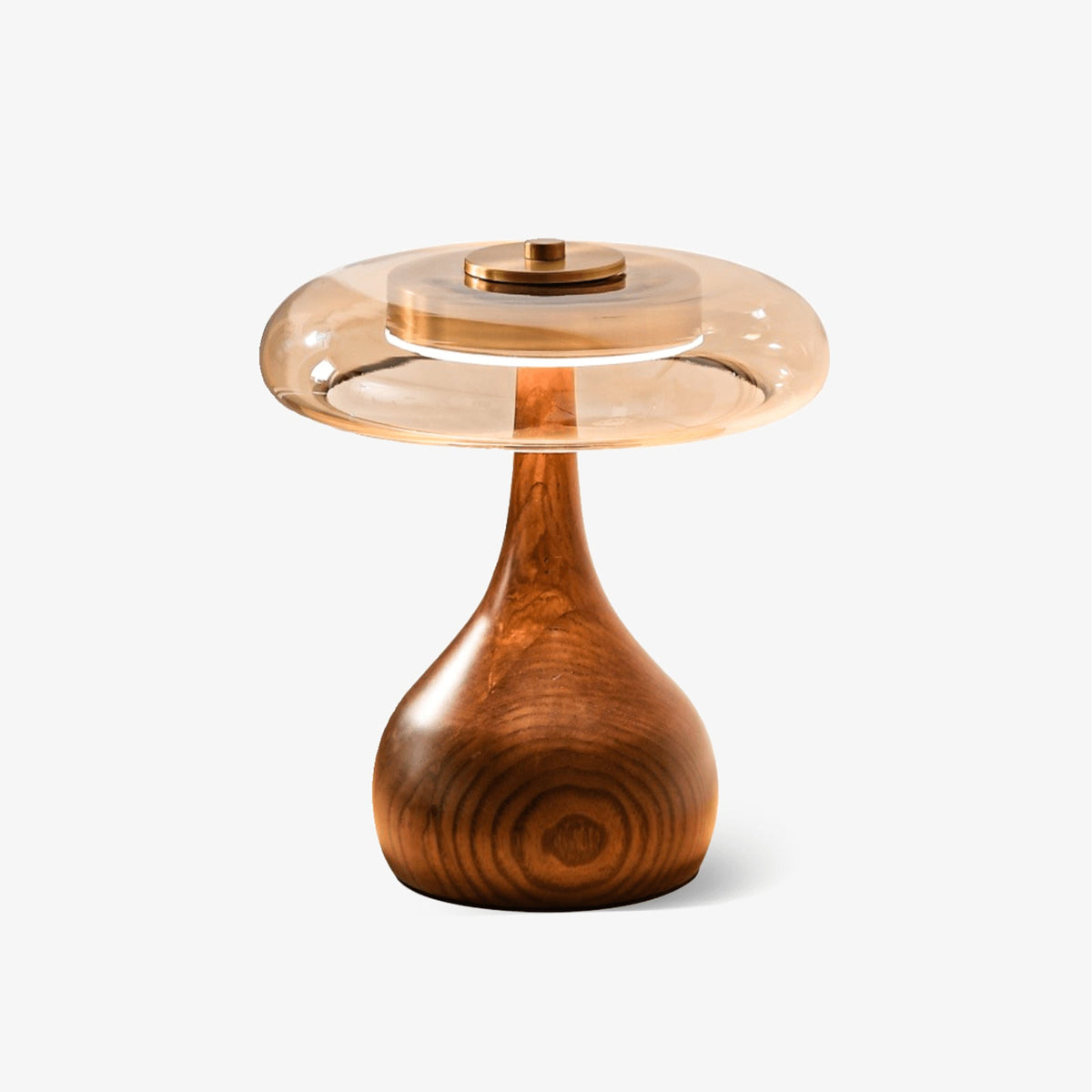 Wooden Table Lamp with Amber Glass Disc Shade