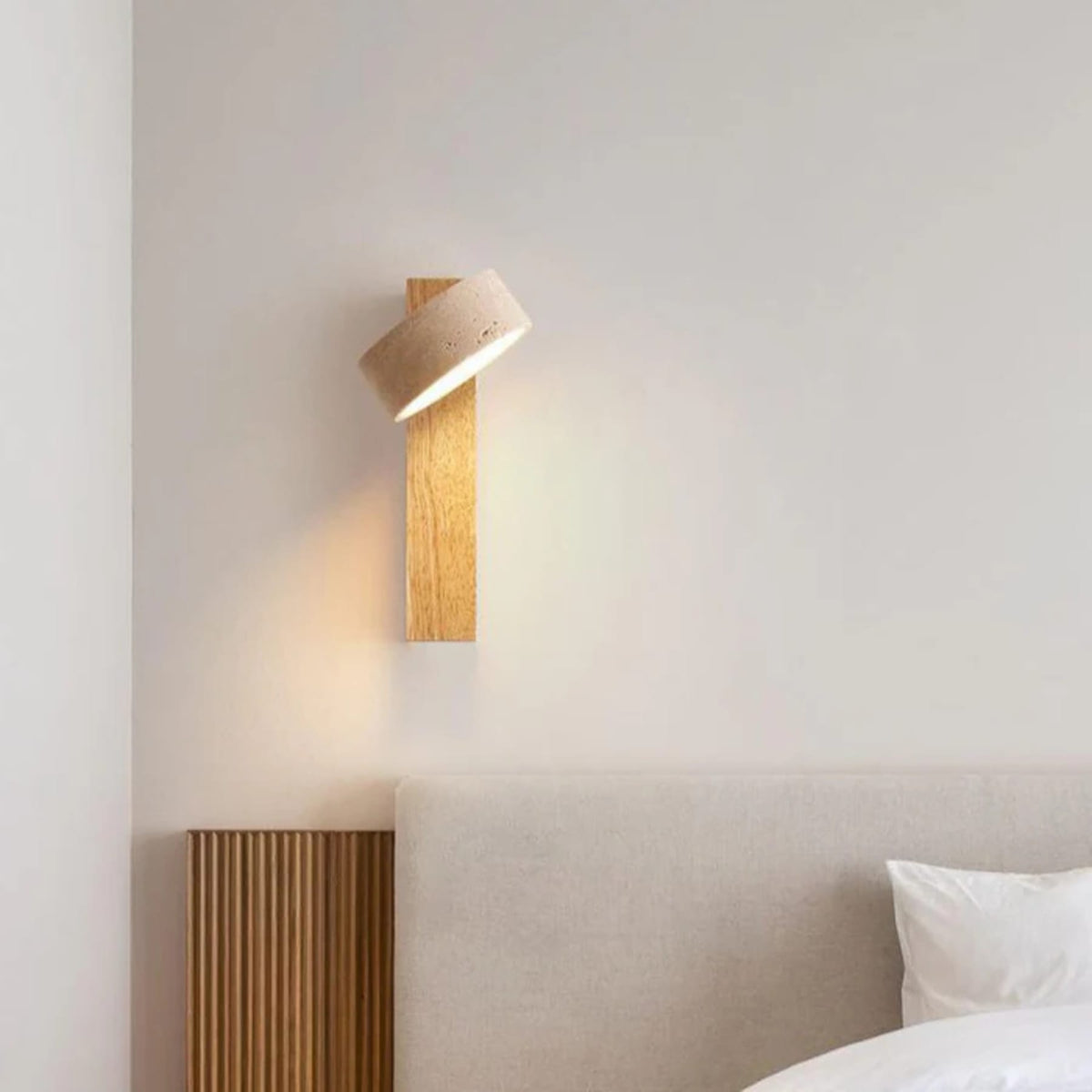 Wooden Wall Light with Round Shade and Slim Backplate
