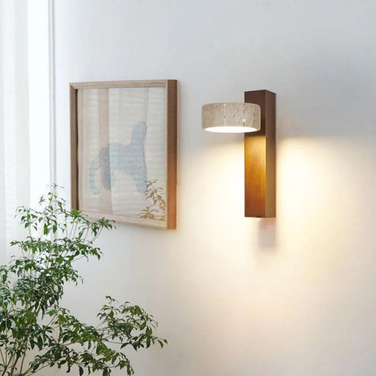 Wooden Wall Light with Round Shade and Slim Backplate